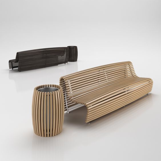 B&B Italia | Titikaka - wooden bench with matched trash | by Naoto Fukasawa